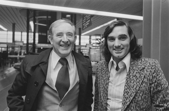 Danny Blanchflower with fellow soccer great George Best